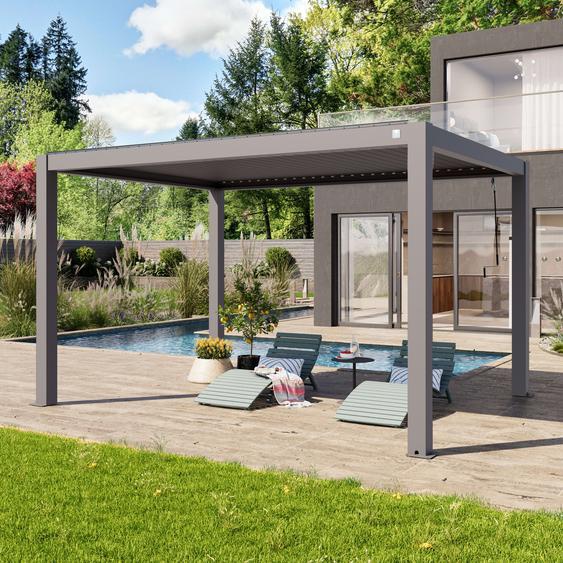 3x4m Pergola gris-perle, lames gris-perle orientables - (400116)