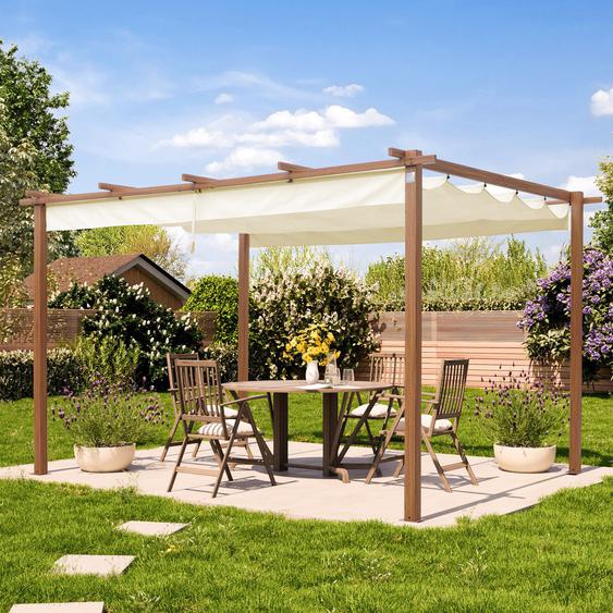3x4m Pergola imitation bois, toile dombrage champagne - (400103)