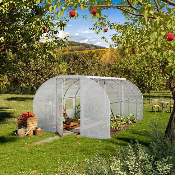 3x4m Serre tunnel, Bâche PE, blanc - (8996)
