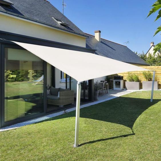 3x5m Voile dombrage Rectangulaire Crème Toile Imperméable Protection des Rayons uv à 95% Voile Ombrage pour en Plein air, Jardin & Terrasse