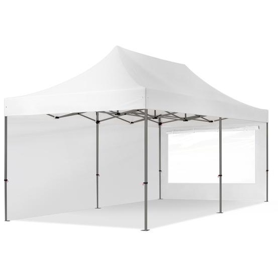 3x6 m Tonnelle pliante Acier, PES 750, côtés panoramiques, blanc - (600083)