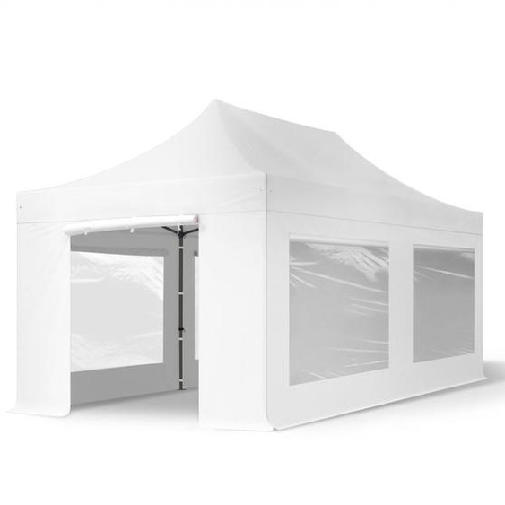 3x6 m Tonnelle pliante Acier, PVC 800, côtés panoramiques, blanc - (600124)