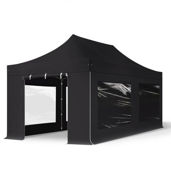 3x6 m Tonnelle pliante Acier, PVC 800, côtés panoramiques, noir - (600121)