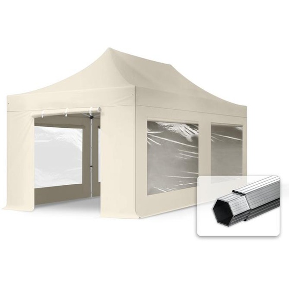 3x6 m Tonnelle pliante Alu, PES 800, côtés panoramiques, crème - (600219)