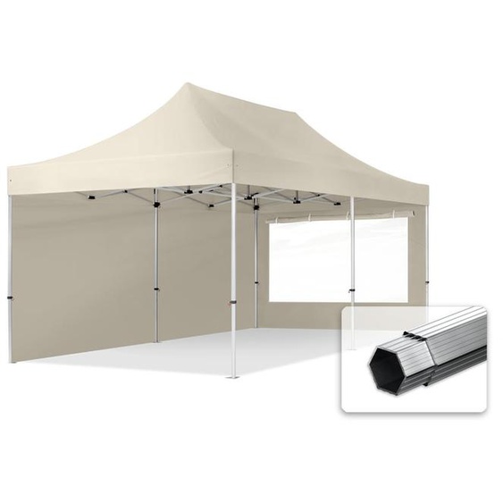 3x6 m Tonnelle pliante Alu, PES 800, côtés panoramiques, crème - (600231)