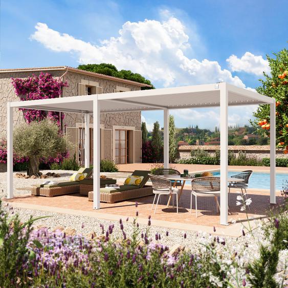 3x6m Pergola blanc, lames blanc orientables - (400111)