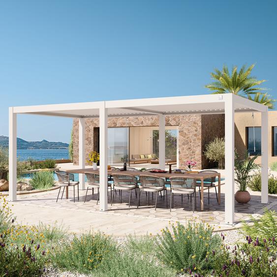 3x6m Pergola blanc, lames blanc orientables - (400120)