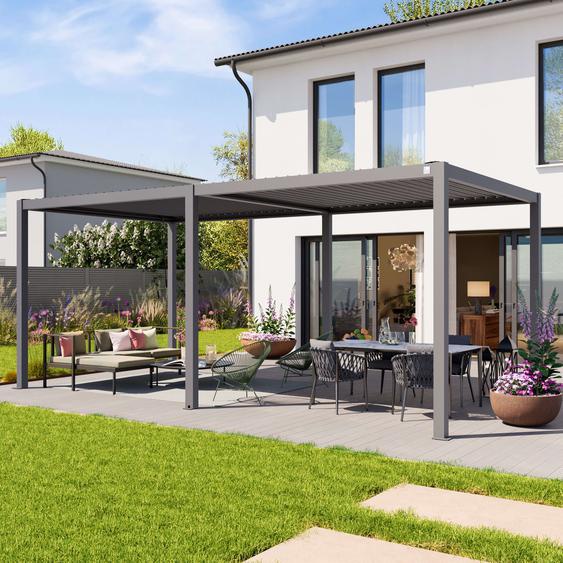 3x6m Pergola gris-perle, lames gris-perle orientables - (400110)