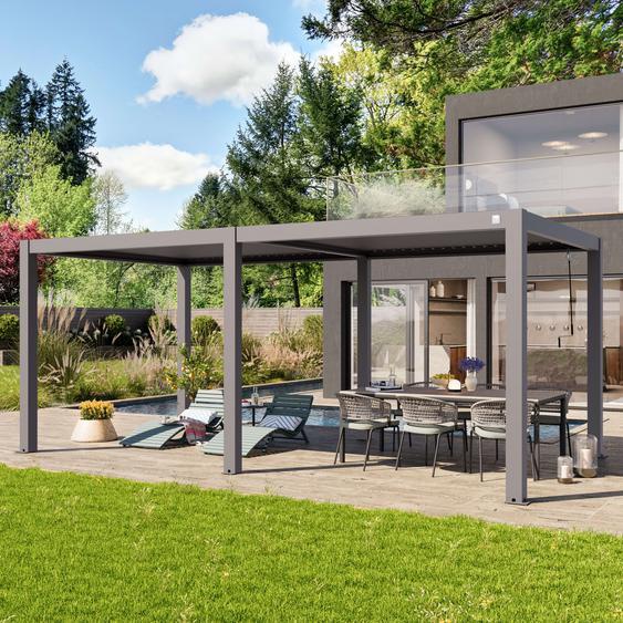 3x6m Pergola gris-perle, lames gris-perle orientables - (400119)