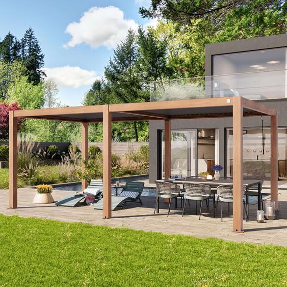 3x6m Pergola imitation bois, lames gris-perle orientables - (400121)