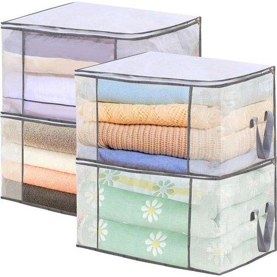 4 bacs de rangement de 80 litres, grands, pliables, pour les vêtements et le linge de maison