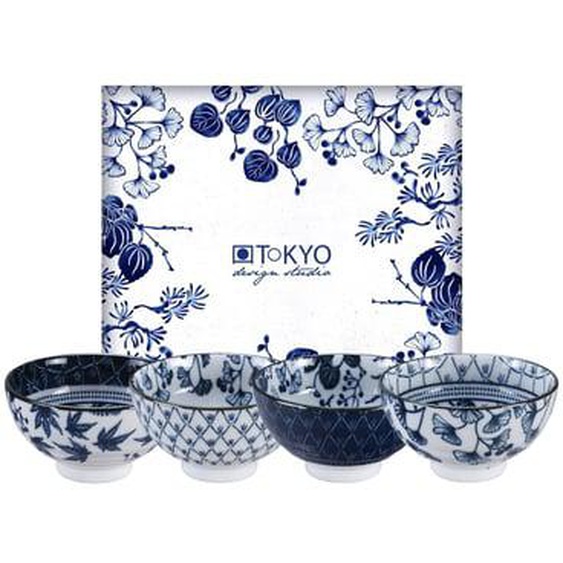 4 bols à riz Flora Japonica porcelaine bleu et blanc Ø12 cm
