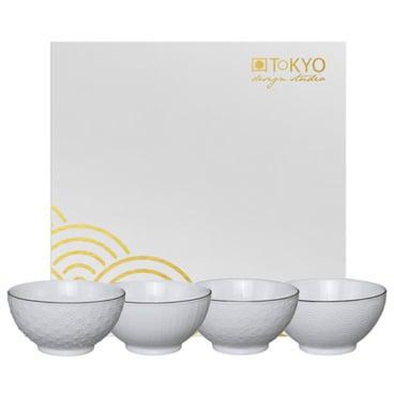 4 bols Nippon White porcelaine blanc & or D15 cm
