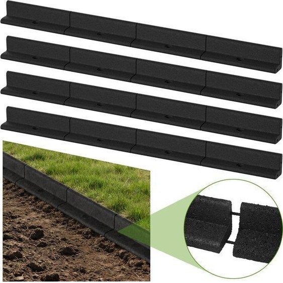 4 bordures en caoutchouc noir de 119 cm - Bordure de jardin autonettoyante - Avec 16 vis et 8 chevilles