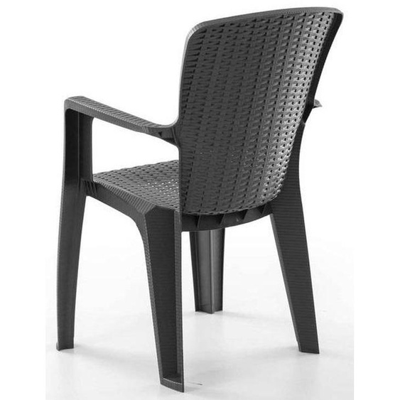4 chaises de jardin en plastique, dossier haut, couleur anthracite, pour terrasse