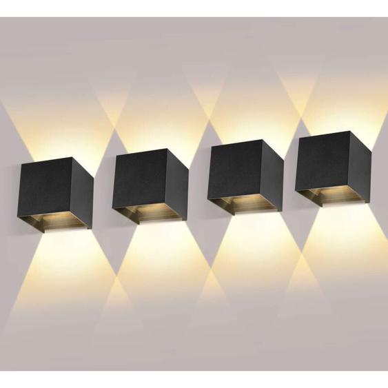 Ikodm - 4 Pack Applique Murale Interieur/Exterieur 12W 3000K Appliques Murales Exterieur Angle de faisceau réglable Noir Applique Exterieur Etanche