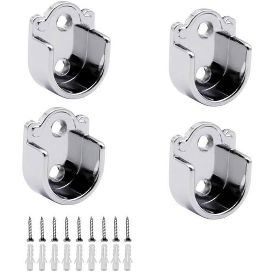 4 Pcs Supports de Tube de Penderie Acier Inoxydable en Forme U Support Tringle pour Barre de Penderie Ovale Armoire de Rideau de