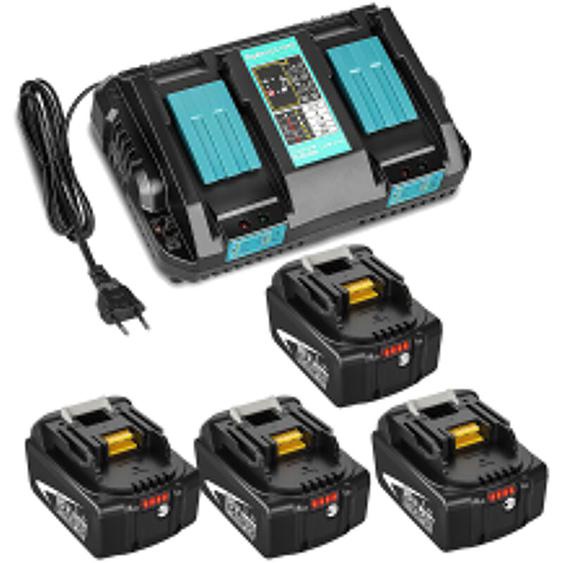Powerwings - 4 Pièces BL1850B Batterie + Chargeur Double DC18RD pour Makita 2 Batteries 18V 5,0Ah BL1850 BL1860B BL1860 BL1815 BL1830 BL1840, Radio