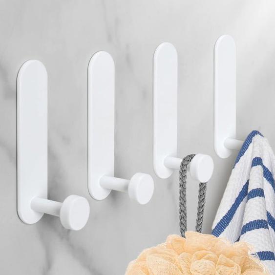 4 Pièces Crochet Mural Salle de Bain en Aluminium Sans Perçage Porte Serviette Imperméable, Blanc