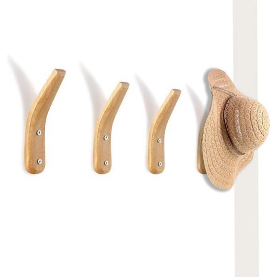 4 Pièces Patères en Bois Mural Support Mural en Bois Naturel Porte-Manteau de Rangement Mural Simple en Forme de V Moderne pour