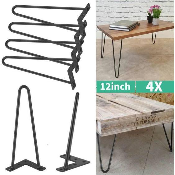 4 Pieds de Table de 30cm 12 en Épingle à Cheveux en Fer Pied Remplacement de Tables Chaises Meuble DIY - Noir