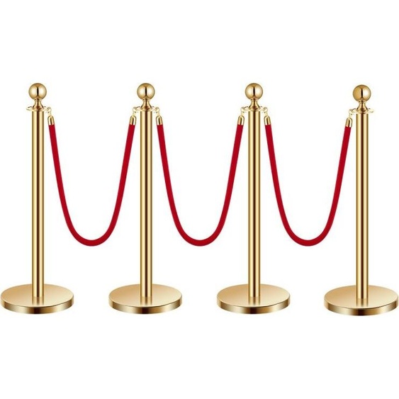 4 Poteaux de délimitation & Piquets de délimitation, Remplissables en or, avec 3 cordes en velours rouge - Solution idéale pour la gestion dévénements et la délimitation de sécurité