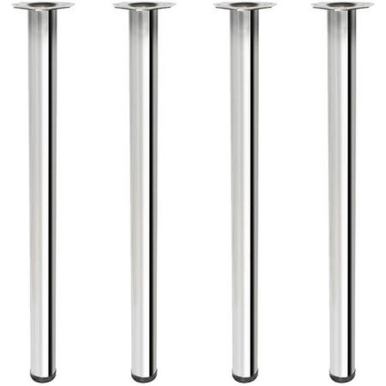 4 un. Pied de table rond en acier, diamètre 60 mm, hauteur 710 mm, chromé avec régulateur de niveau