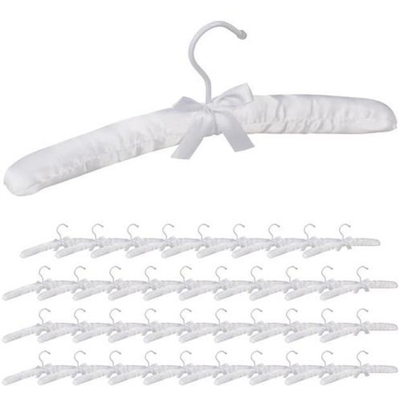 40 x Cintres en satin, Cintre rembourré doux pour vestes, Crochet rotatif 360°, 38 cm, noeud, blanc