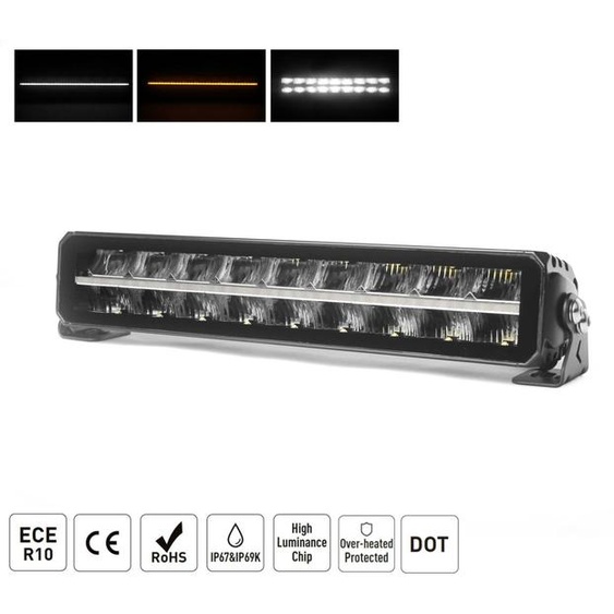 42,8 cm / 17 pouces Barre LED 12 V–24 V / Bande LED Design piano Projecteur LED ultra-puissant Lumière blanche et orange Dimensions