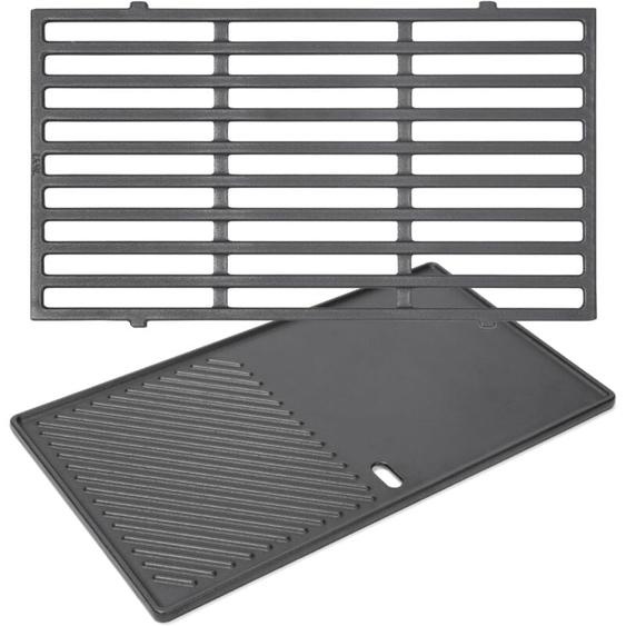 Gftime - 44,5 cm Grille de Cuisson et Plaque de Cuisson en fonte pour Weber Spirit i & ii 200 E210 E220 S210 S220 avec 2 Boutons de Commande Avant