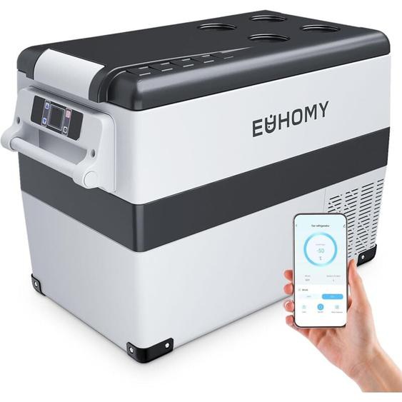 Euhomy - 45L Réfrigérateur Portable de Camping avec Contrôle app, Réfrigérateur à Compresseur avec 12/24V dc & 110-240V ac pour rv, Voyage en