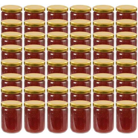 48 pcs Pots à confiture avec couvercle doré Verre 230 ml