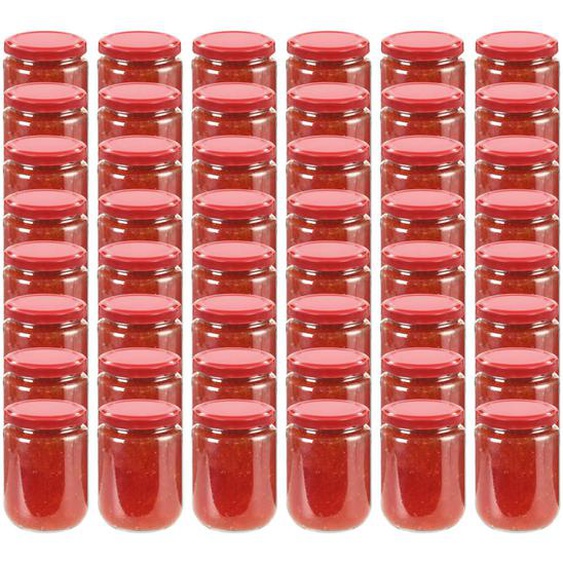 48 pcs Pots à confiture avec couvercle rouge Verre 230 ml