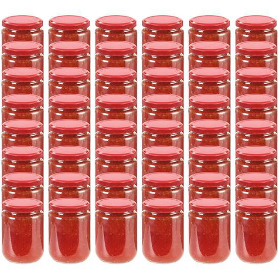 48 pcs Pots à confiture avec couvercle rouge Verre 230 ml