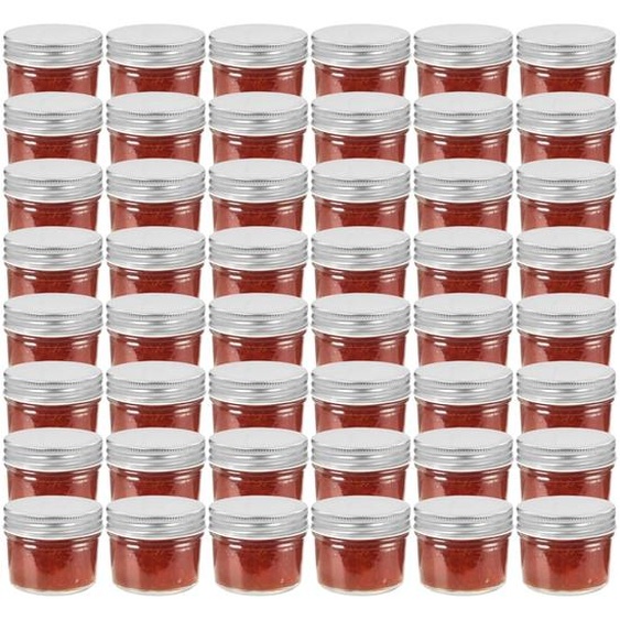 48 pcs Pots à confiture avec couvercles argentés Verre 110 ml