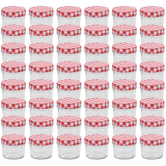 48 pcs Pots à confiture Couvercles blanc et rouge Verre 110 ml