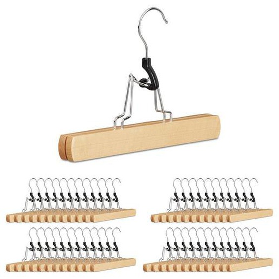48x cintres pinces pantalons, crochet pivotant 360°, bois, jupes feutre HxlxP: 17 x 25 x 2,3 cm, nature