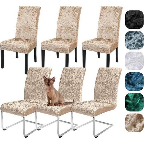 4pcs/6 housses de chaise en velours froissé extensible Housses amovibles et lavables Pour salle à manger,banquet,mariage(champagne)