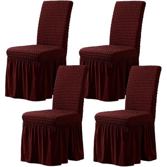 4PCS Élastique Seersucker Housse De Chaise De Salle à Manger avec Jupe 38cm, pour Cérémonie De Mariage à Lhôtel, Bordeaux
