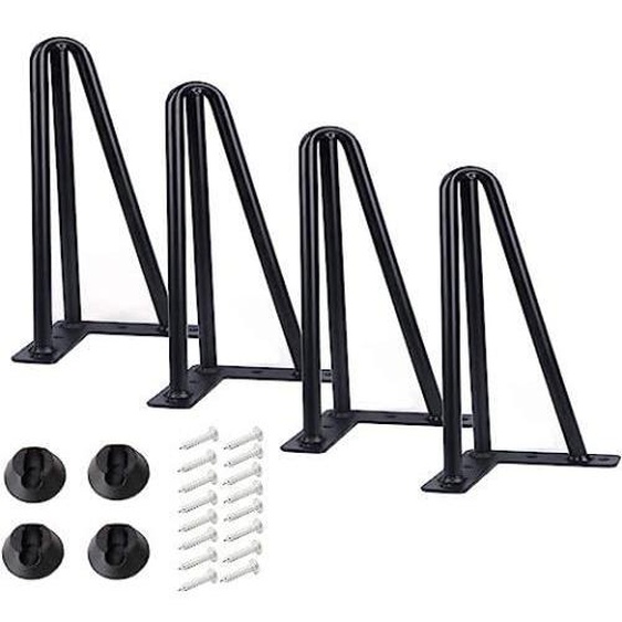 4PCS Pieds de Table en Épingle à Cheveux de 20cm, Pieds de Meuble en Metal avec 3 Tiges Robustes, Pieds de Meubles Noirs pour Table