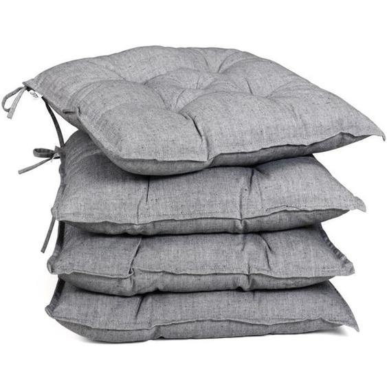 DETEX® 4x Coussins de chaise avec attaches Gris clair Chiné 45x45x8cm Intérieur Extérieur Fauteuil Salle à manger Jardin