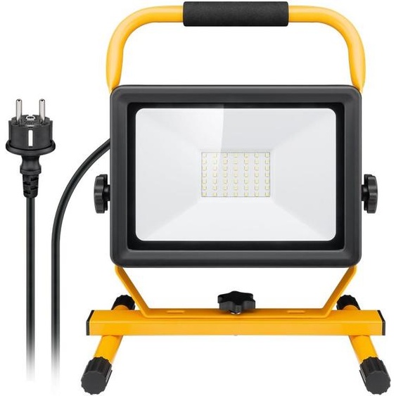 4x Goobay 49983 Projecteur de chantier à LED avec pied, 50 W, noir-jaune, 1,5 m - avec 4250 lm et lumière blanche froide (6500 K), adapté à une utilisation en intérieur et en extérieur (IP65)