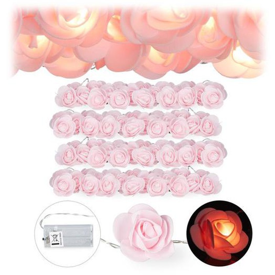 4x Guirlandes lumineuses de 20 roses LED, à piles pour mariages, St Valentin, lumière chaude, rose