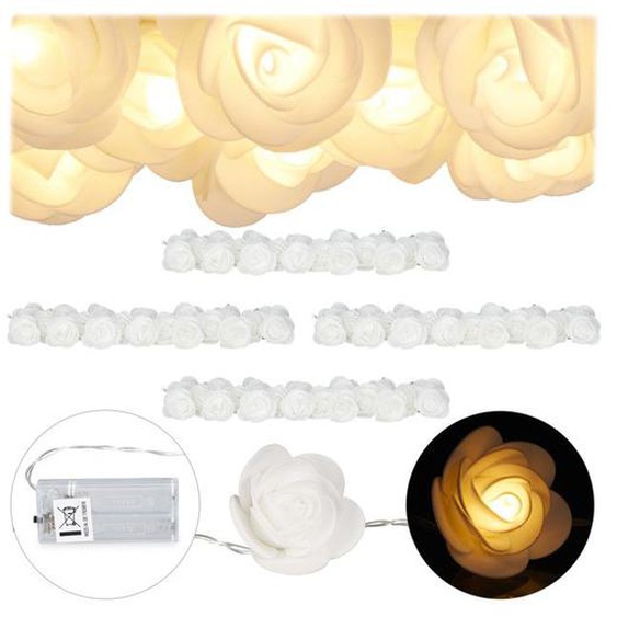 4x Guirlandes lumineuses de 20 roses LED chaque, à piles pour mariages, St Valentin, lumière chaude, blanche