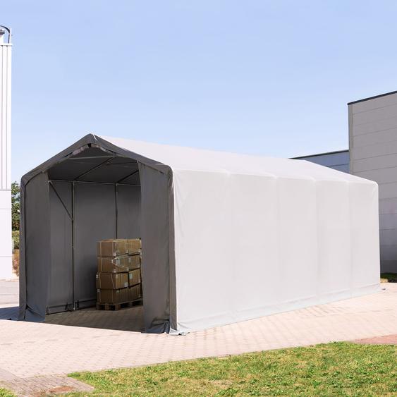 4x10 m hangar, PVC 850, H. 3 m avec portes à fermeture éclair, gris, avec statique (type de sol : terre) - (93853)
