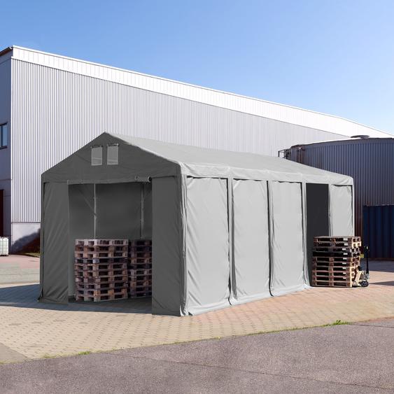 4x10 m tente de stockage, PVC 850, H. 3 m avec portes à fermeture éclair, gris, avec statique (type de sol : béton) - (94013)