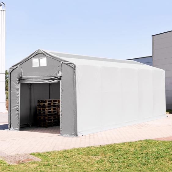 4x12 m hangar, PVC 850, H. 3m avec porte actionnée par traction et fenêtres dans le toit, gris, avec statique (type de sol : béton) - (94292)