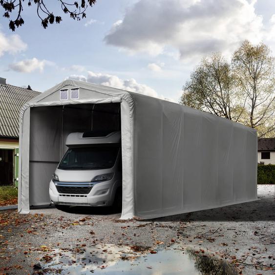 4x16 m, Tente garage de stockage, PVC 850, porte 3,5x3,5 m, gris, avec statique (type de sol : béton) - (99404)
