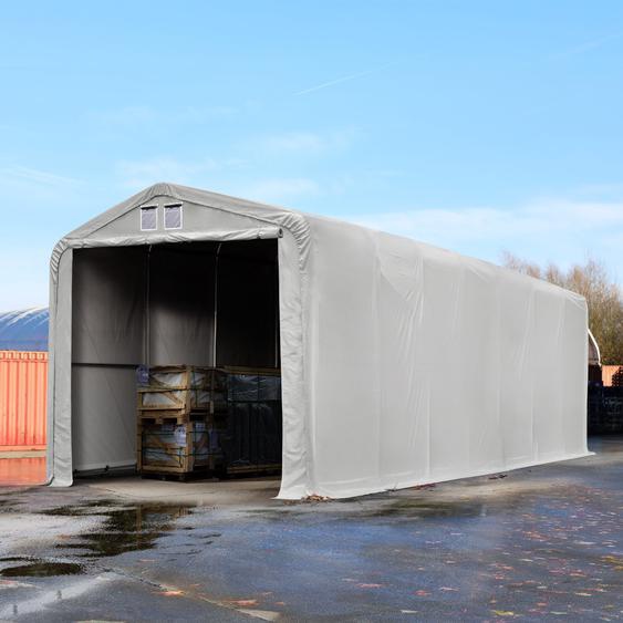 4x24 m hangar, porte 3,5x3,5 m, toile PVC de 850, gris, avec statique (type de sol : béton) - (49386)