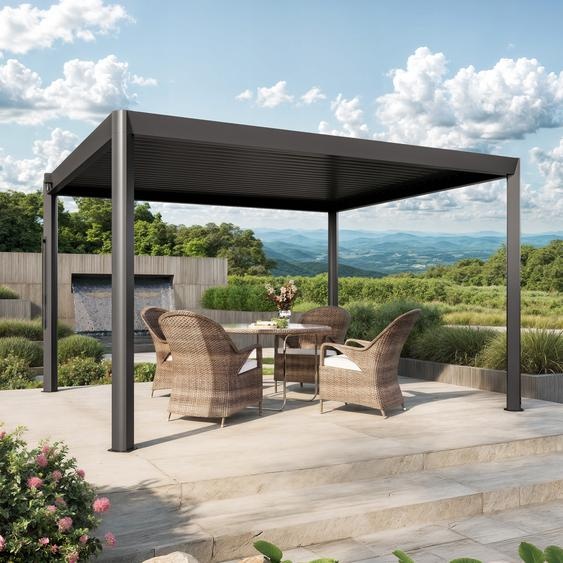 4x3,5m Pergola anthracite, lames en anthracite orientables - (GFPV01125)